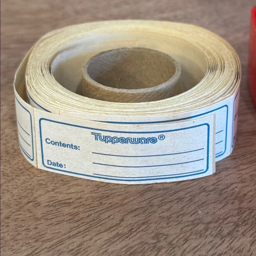 Vintage Tupperware Label Dispenser Red Container with Roll of Labels
